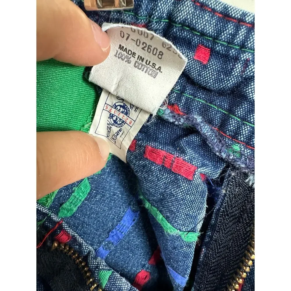 Vintage Oshkosh B’Gosh Vestbak Denim Overalls Suspenders Red Green 12 Months